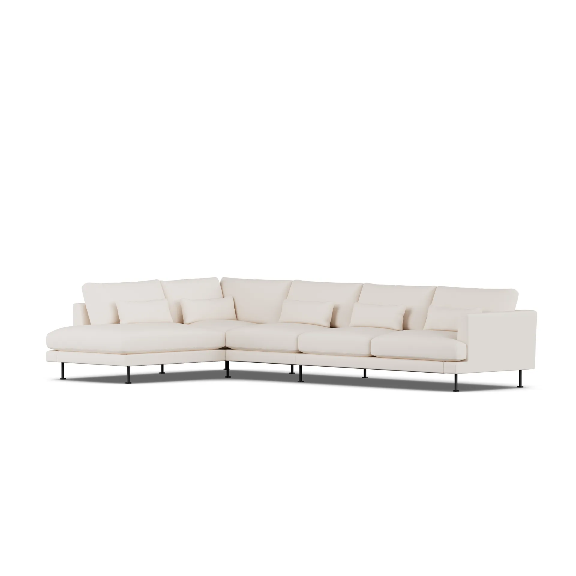 Bredhult soffa, Caleido Beige 9600-svart stål, 4-sits B2 1898