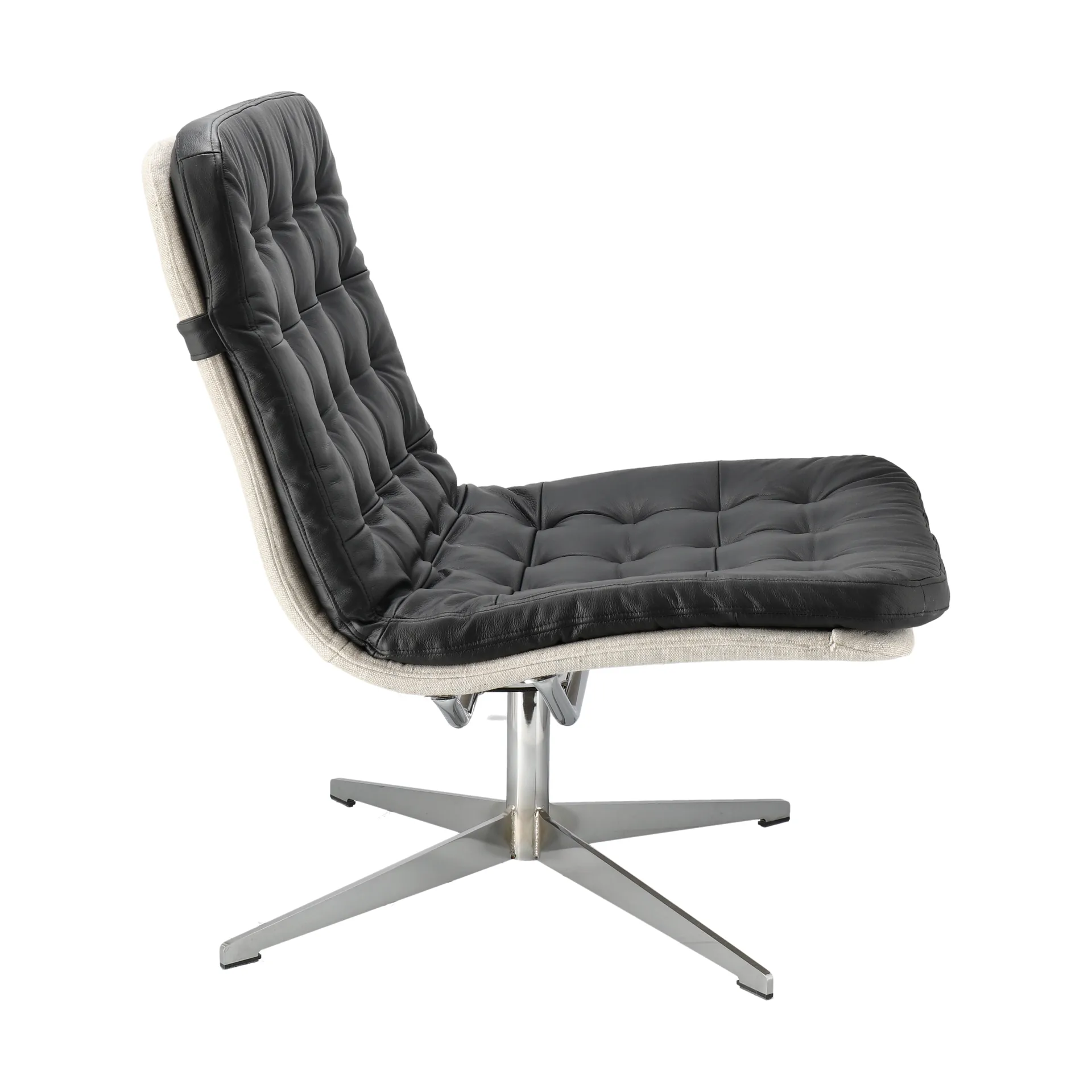 Loholm fåtölj med snurrfunktion, Svart läder-Bern Beige 0341 1898