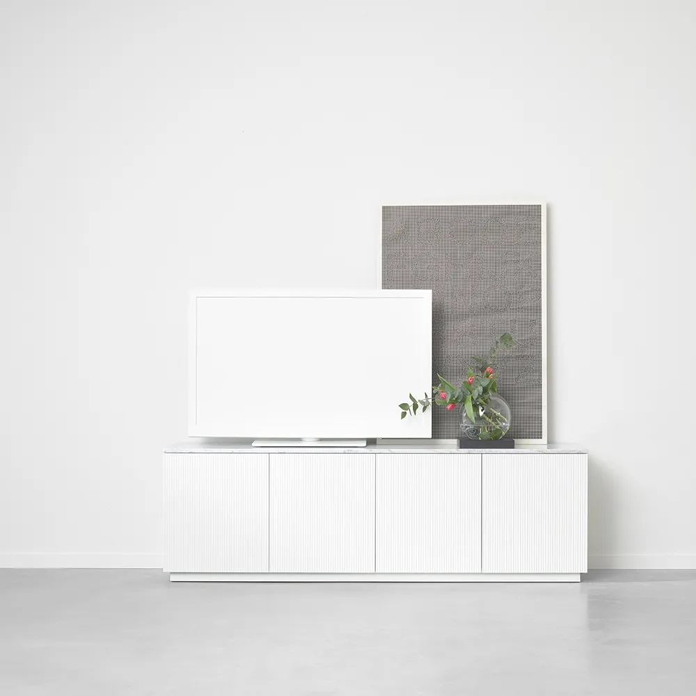 Beam sideboard, vit lack, sockel i vitoljad ek A2