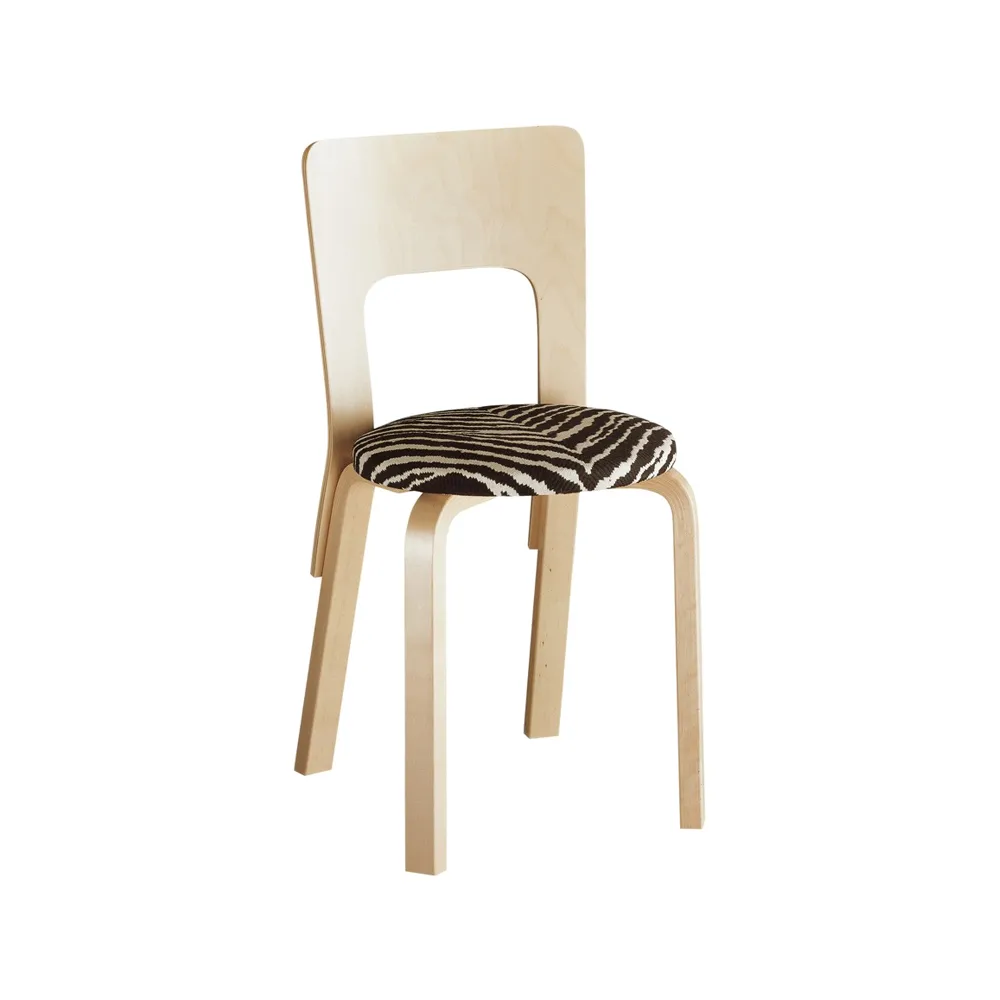 Chair 66 stol klädd sits, Tyg F200 svart/vit-Björk Artek