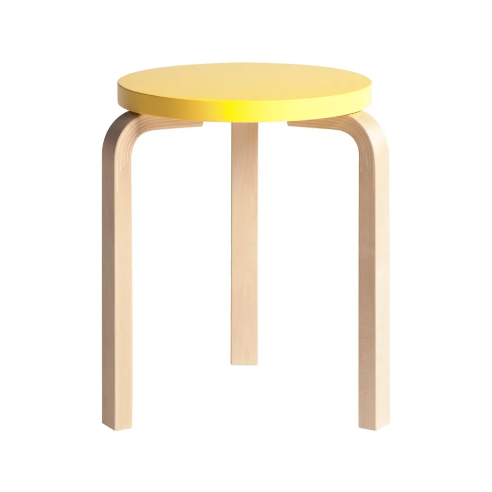 Stool 60 pall 3 st ben, Gul-Björk Artek