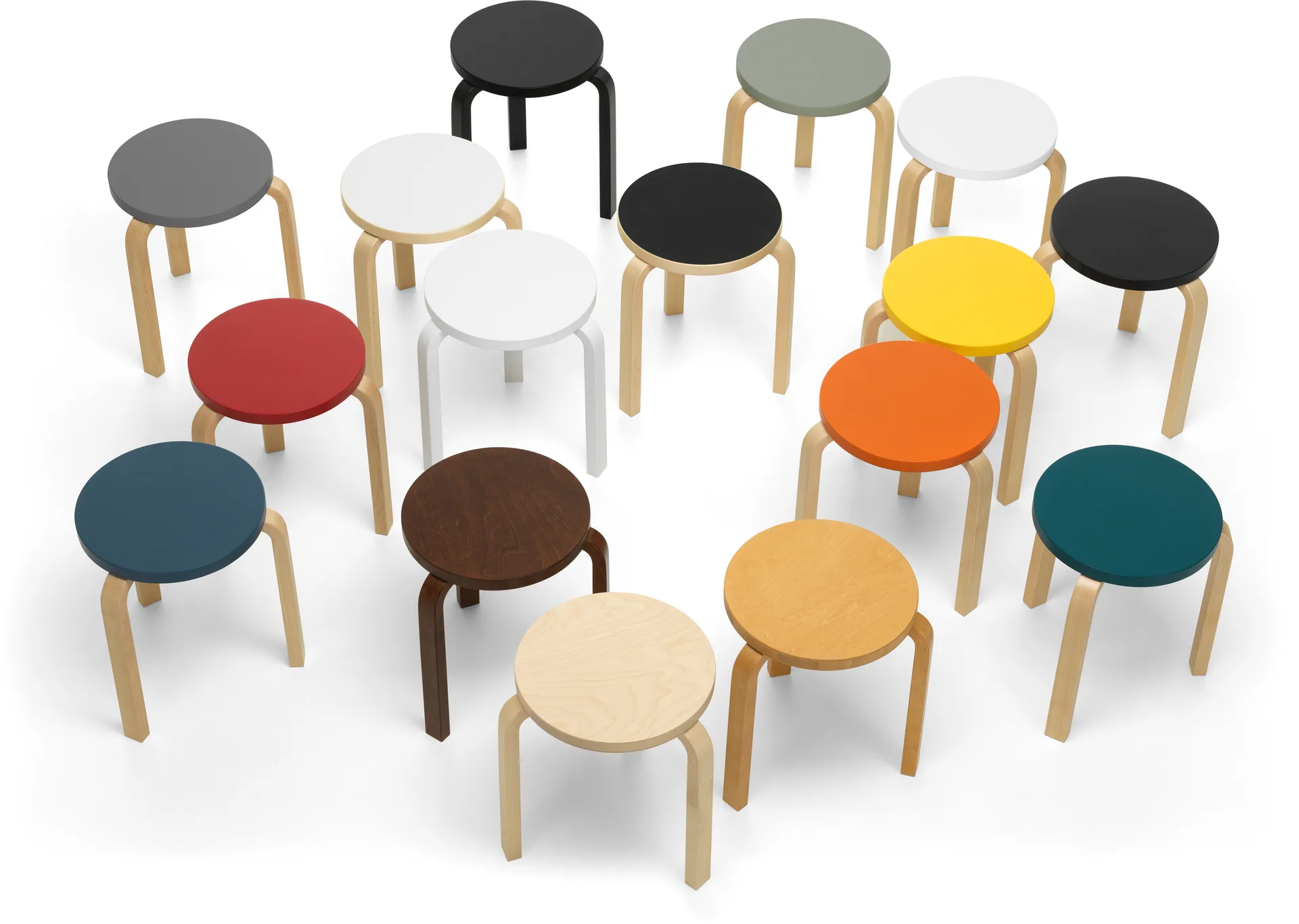 Stool 60 pall 3 st ben, Svart-Björk Artek