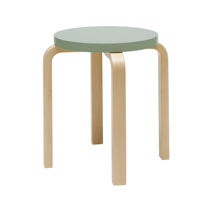Stool E60 pall 4 st ben - Naturlackerad björk-Grön - Artek