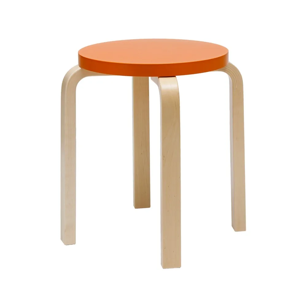 Stool E60 pall 4 st ben, Naturlackerad björk-Orange Artek