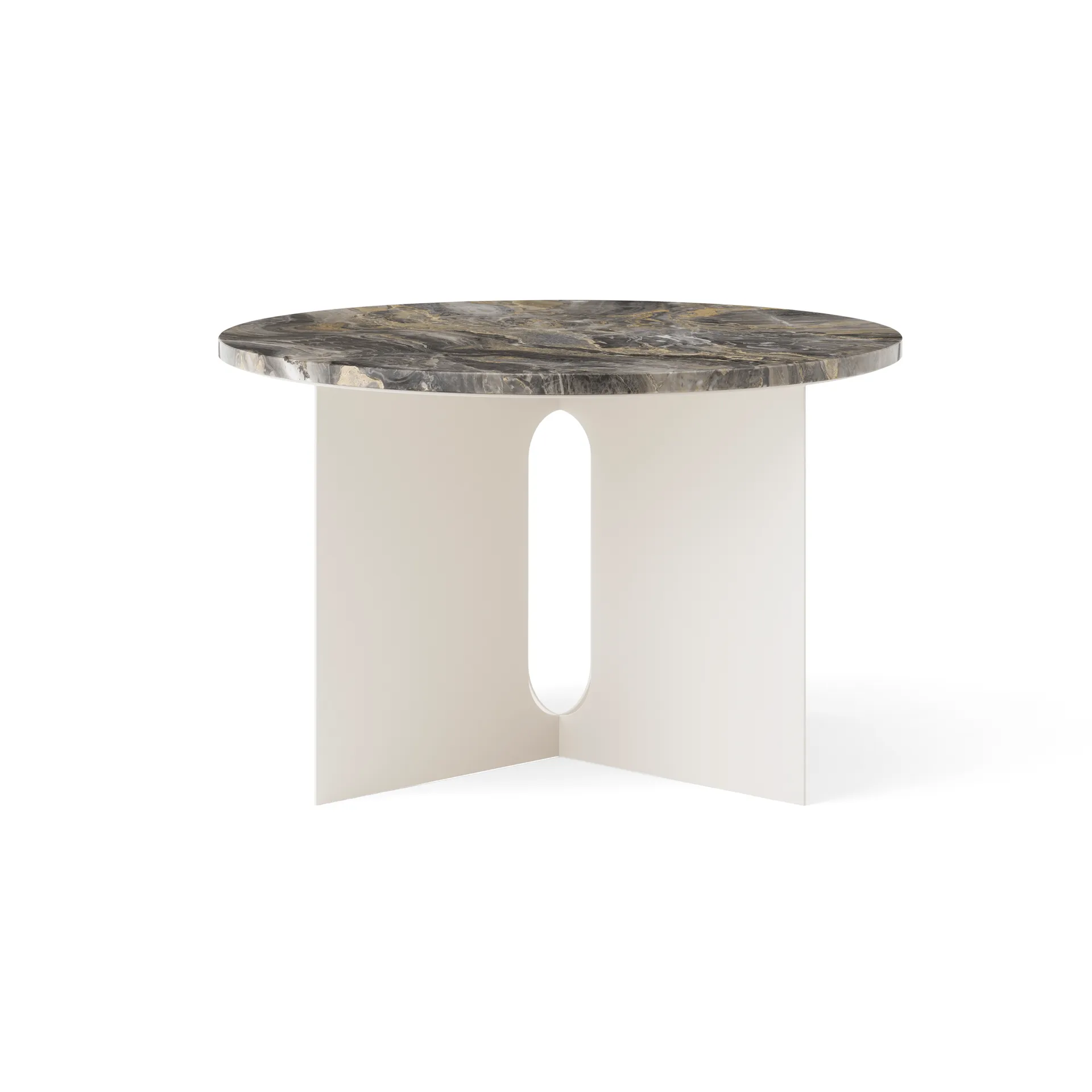 Androgyne sidobord, Grey Galaxy marmor-ivory stål, Ø65 cm Audo Copenhagen