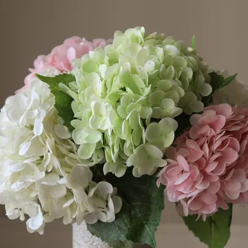 Hortensia konstgjord bukett - Rosa-vit-grön, 7 st - Botané