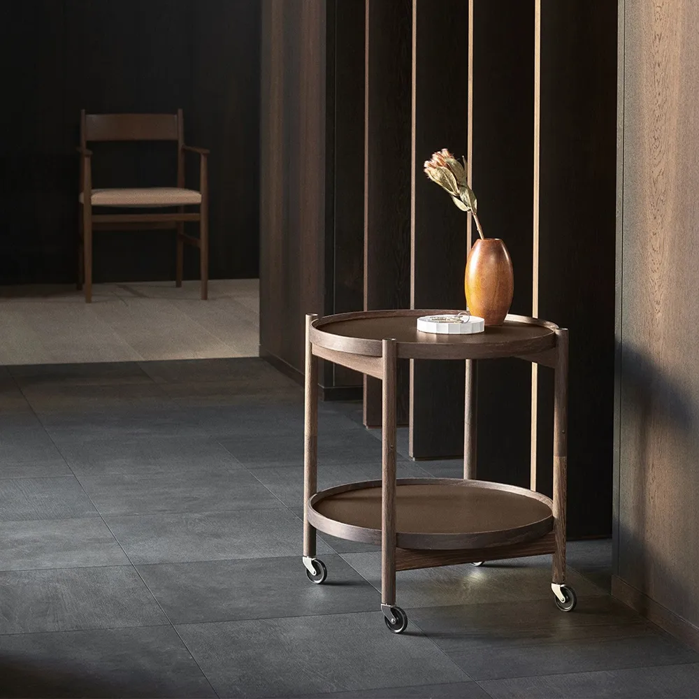Bølling Tray Table model 50 rullbord, stone, oljat ekstativ Brdr. Krüger