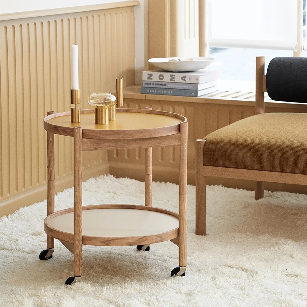 Bølling Tray Table model 50 rullbord, water, obehandlat bokstativ Brdr. Krüger