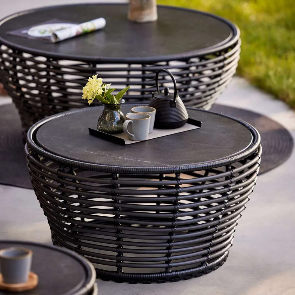 Basket soffbord, Travertine, stor, naturflätat underrede Cane-line