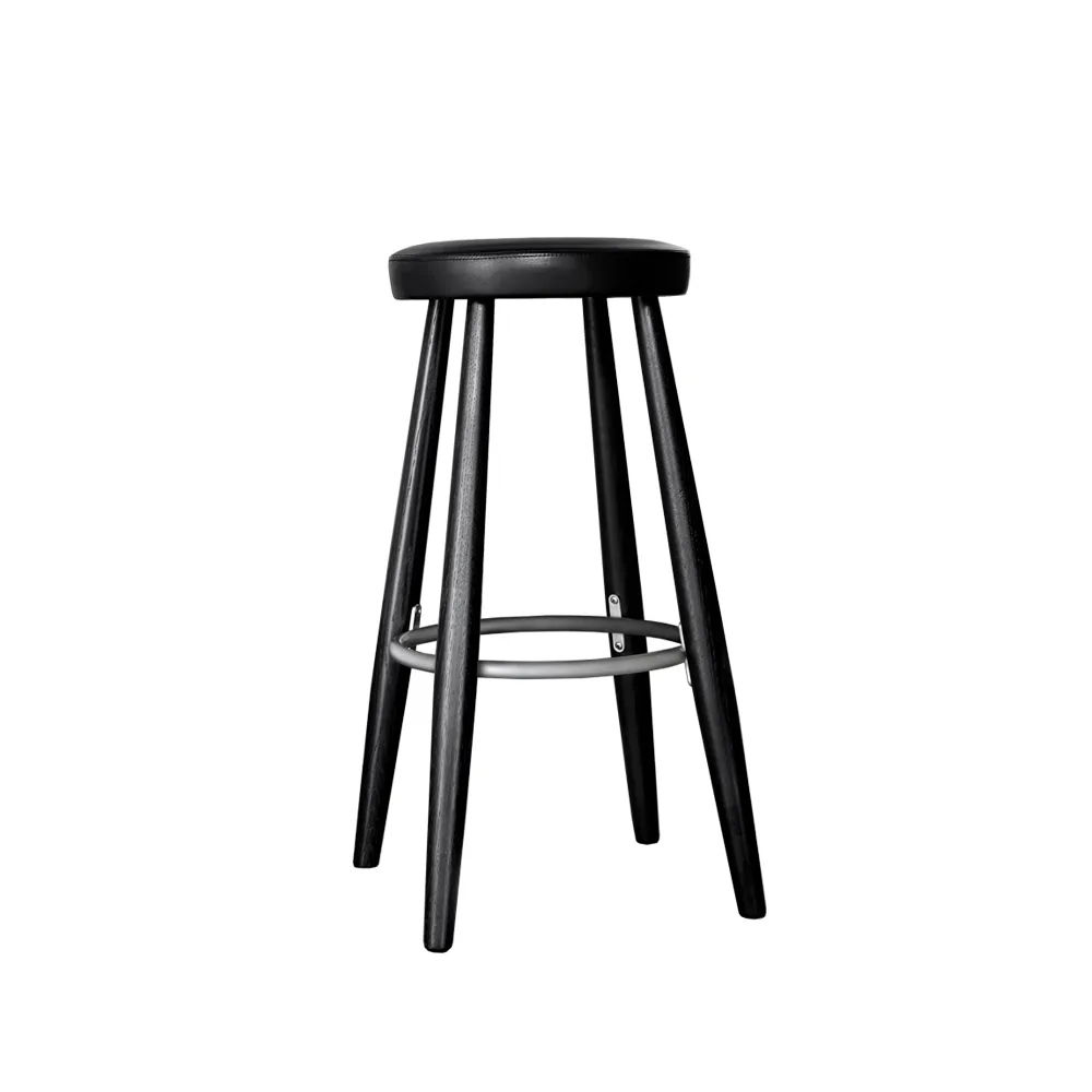 CH58 barpall, Svart läder-Svartlackat stativ Carl Hansen & Søn