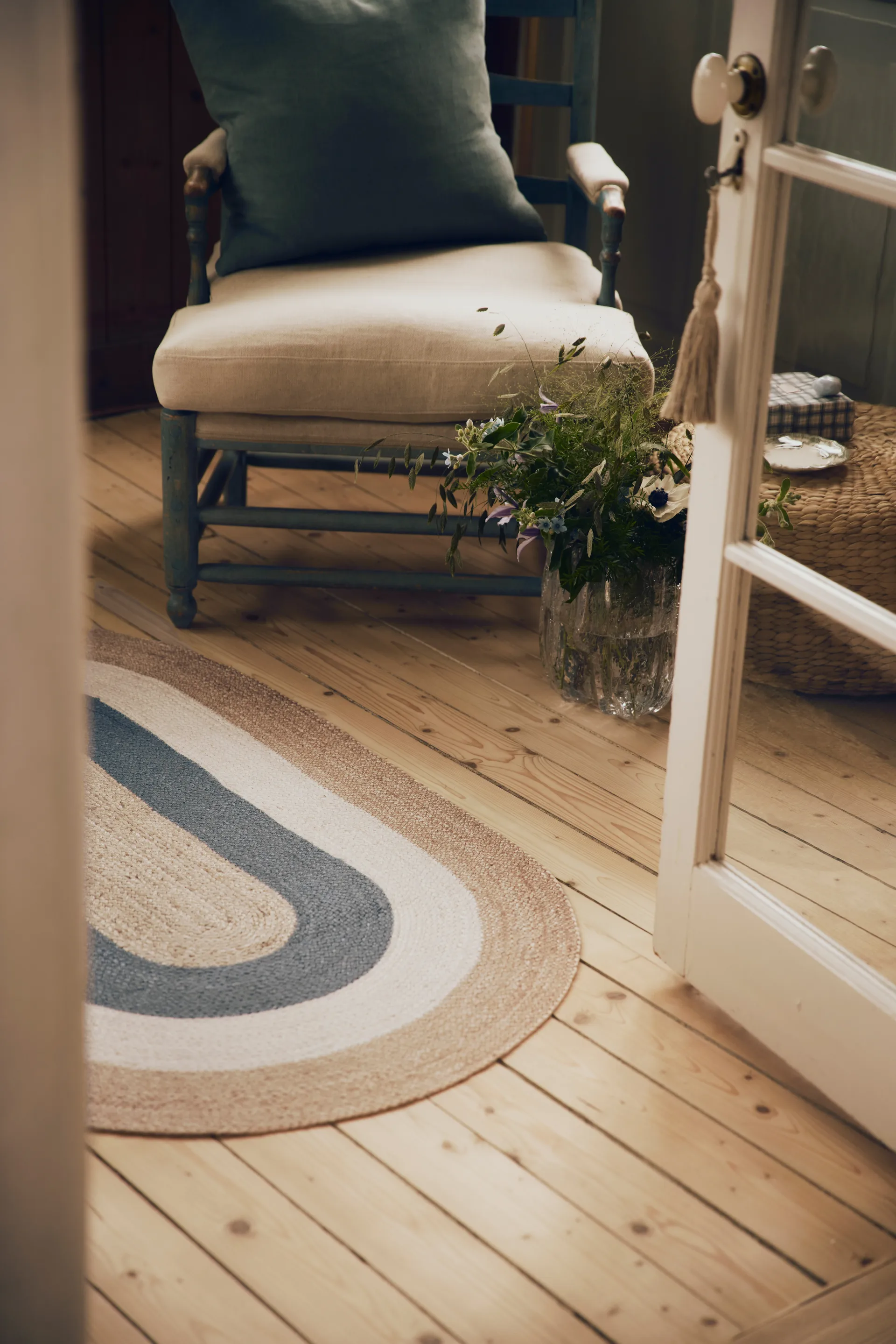 Elin striped oval jutematta 92x150 cm, Horizon blue, oval, 92x150 cm Dixie