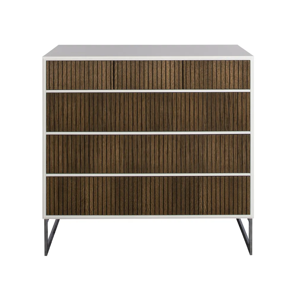 Line Hög byrå, Walnut/white-3+3 lådor-kromben Englesson