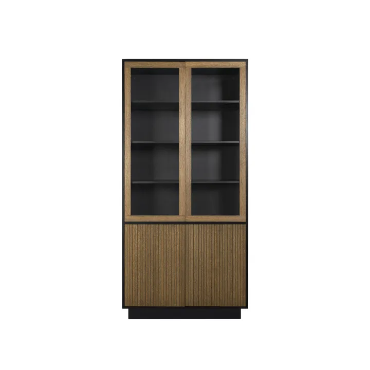 Line vitrinskåp - walnut/black, 2+2dörrar+3+1hyllor, sockel - Englesson