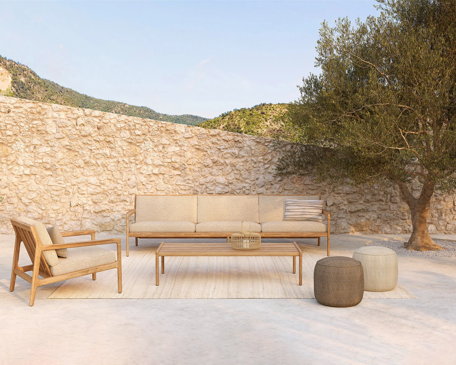 Donut outdoor pouf sittpuff, Marsala check Ethnicraft