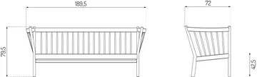 J149 soffa - Tyg grön-lackerad ek, 3-sits - FDB Møbler