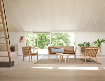J149 soffa - Tyg svart-lackerad ek, 3-sits - FDB Møbler