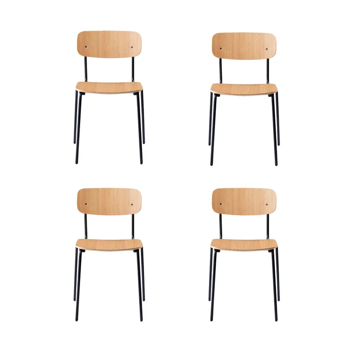 J182 Holmen stol 4-pack - Oak veneer-black legs - FDB Møbler