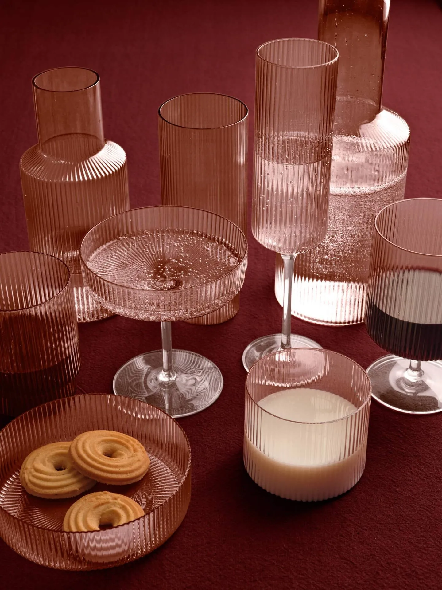 Ripple glas lågt 4-pack, Blush Ferm Living