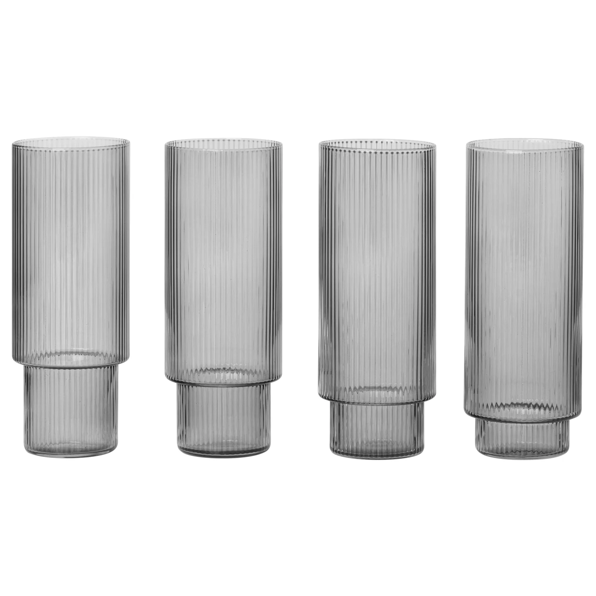 Ripple long drink glas 4-pack, Smoked grey Ferm Living
