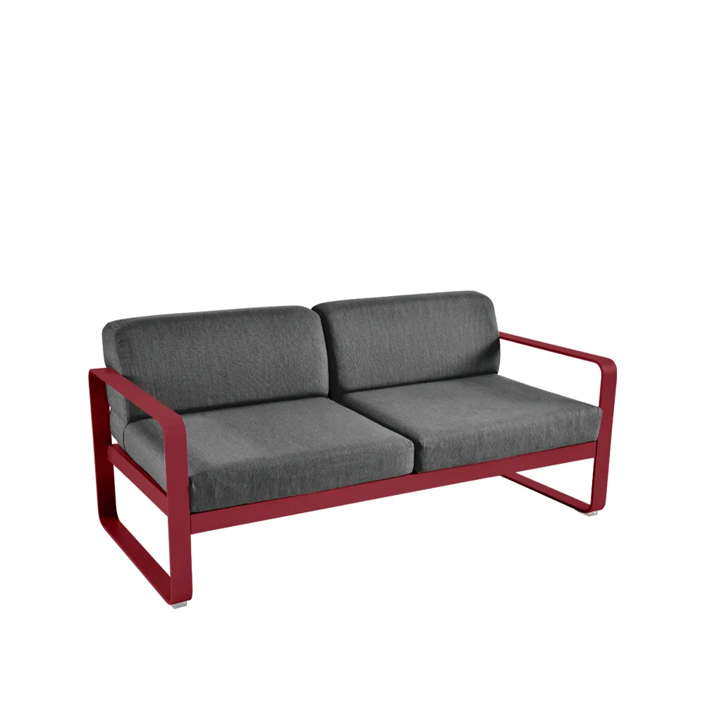 Bellevie 2-sits soffa, Chili (röd), graphite grey dyna Fermob