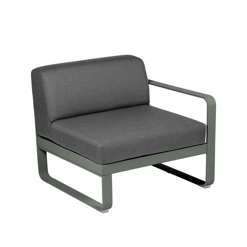 Bellevie Right modulsoffa, Rosemary (grön), graphite grey dyna, 1-sits Fermob
