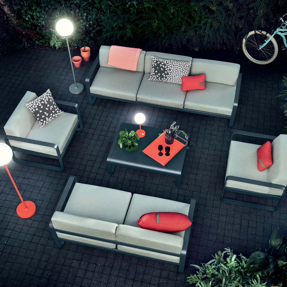 Bellevie soffa, 3-sits Chili (röd), graphite grey dyna Fermob