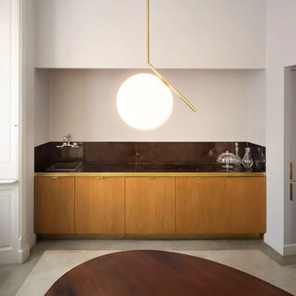 IC lights S2 pendel, Borstad mässing-opal Flos