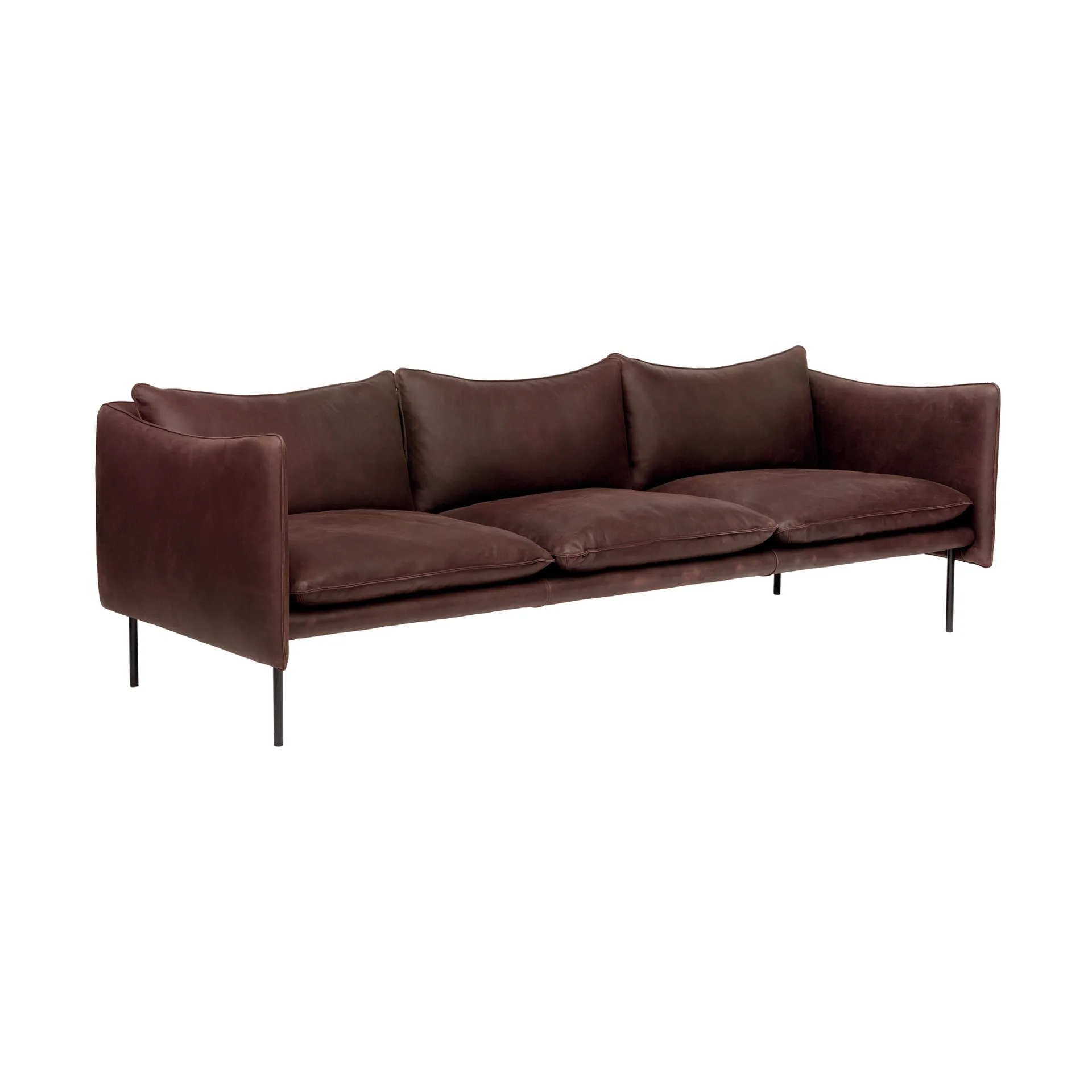Tiki soffa 3-sits, Läder Vintage Dark Chocolate-svarta metallben Fogia