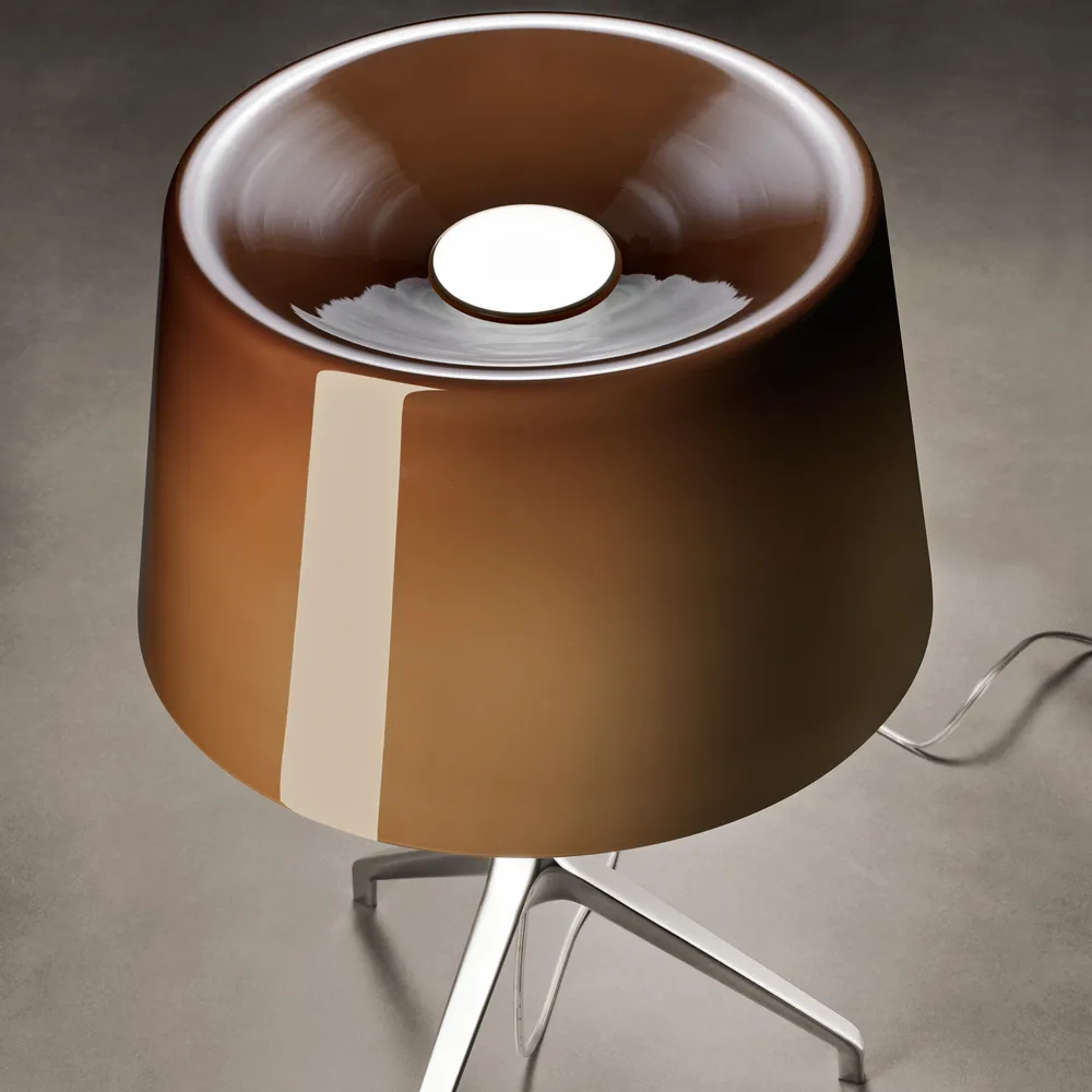 Lumiere XXS bordslampa, grå, munblåst glas, svart krom Foscarini