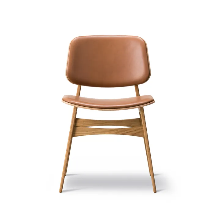 Søborg 3052 wood base stol helklädd - Läder Omni 307 cognac-lackade ekben - Fredericia Furniture