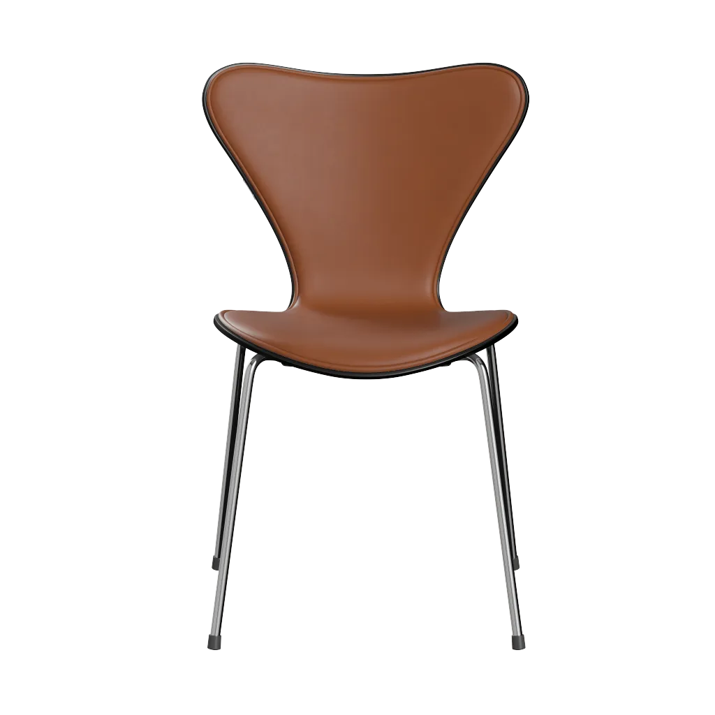 Sjuan 3107 framsidesklädd stol, Essential walnut läder-svart ask-krom Fritz Hansen
