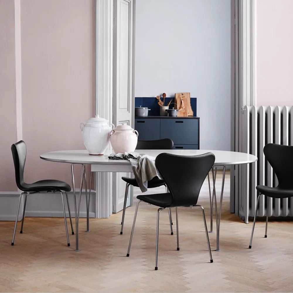 Sjuan 3107 stol, Dusk blue-lackad-kromat stålstativ Fritz Hansen