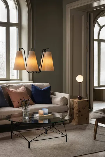Lou pendel - 5, Vit bouclé-svart, 67x67 cm - Globen Lighting