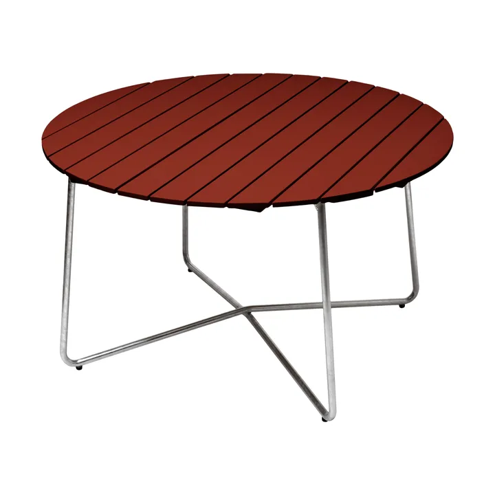 9A matbord - Mörkröd lackerad ek-varmförzinkat stativ Ø120 cm - Grythyttan Stålmöbler