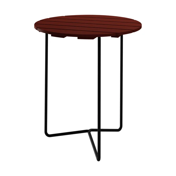 Table 6B bord - Mörkröd lackerad ek-svart stativ, Ø60 cm - Grythyttan Stålmöbler