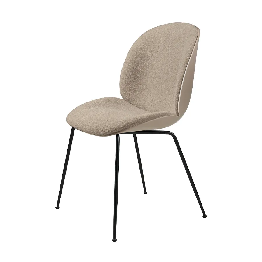 Beetle Front Upholstered stol, tyg light bouclé 003 beige, new beige skal, svart stålstativ GUBI