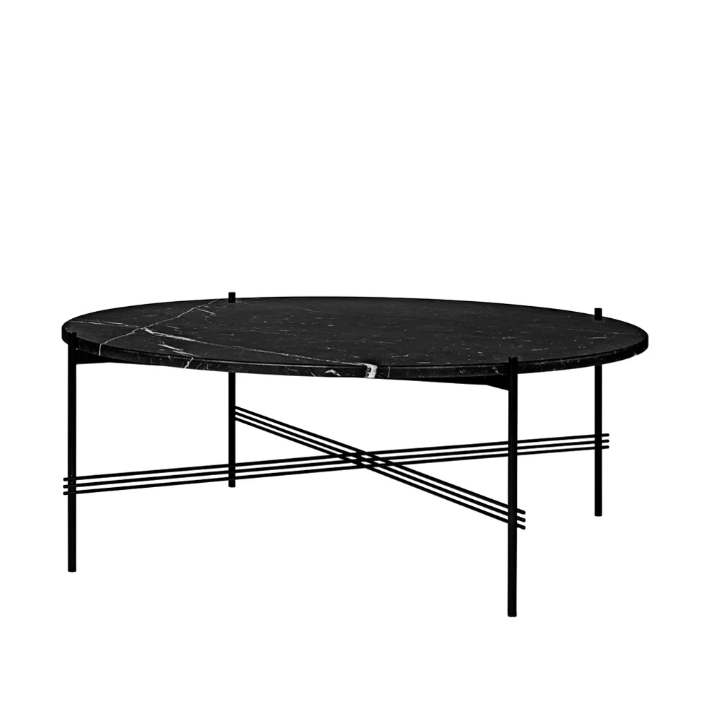 TS Round soffbord, black marquina marble, ø105, svart stativ GUBI