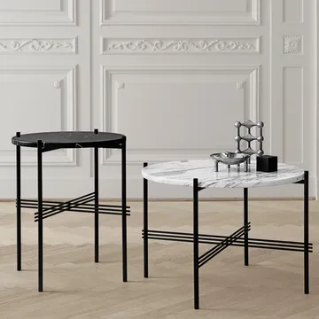 TS Round soffbord - black marquina marble, ø105, svart stativ - GUBI