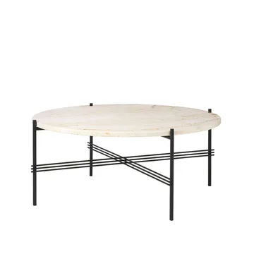 TS Round soffbord - natural white travertine, ø80, svart stativ - GUBI