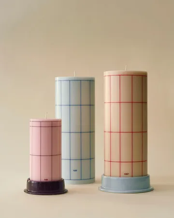 Column Candle blockljus large 25 cm - Light blue-blue grid check - HAY