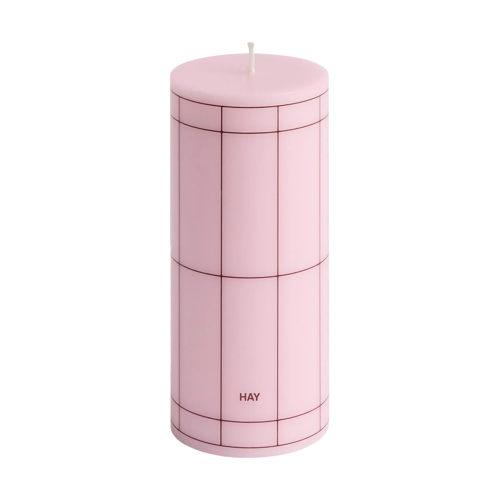 Column Candle blockljus small 15 cm, Light pink-bordeaux grid HAY
