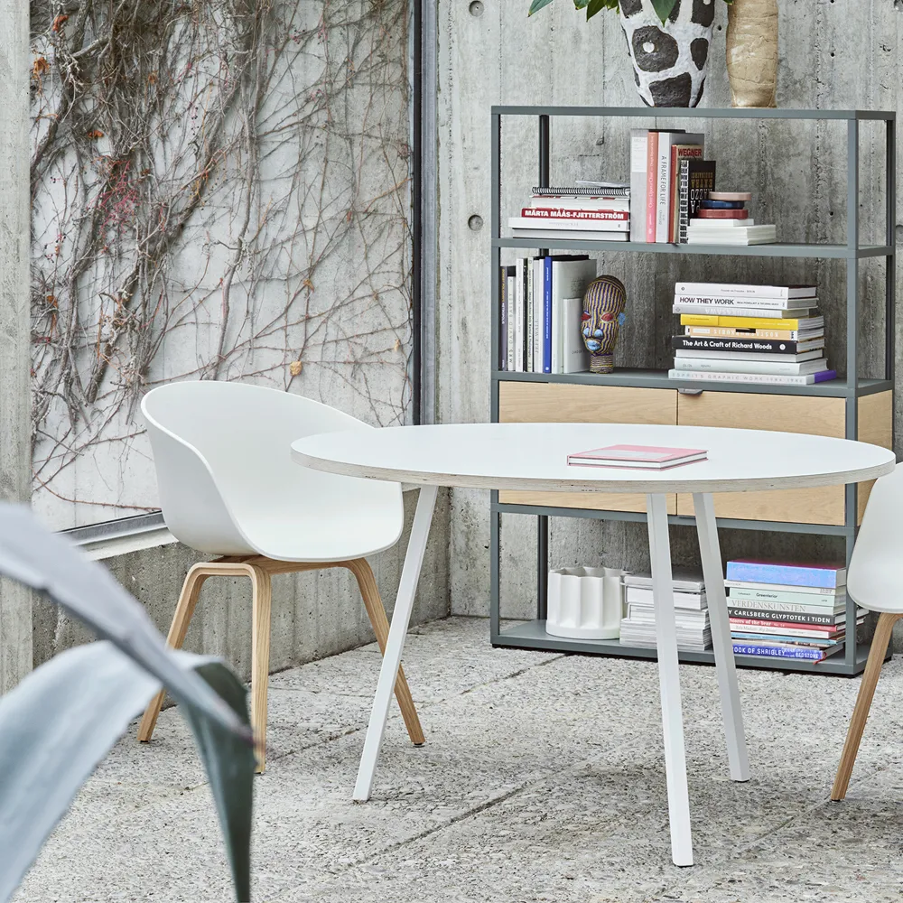 Loop Stand matbord runt, White laminate-white, Ø120 cm HAY