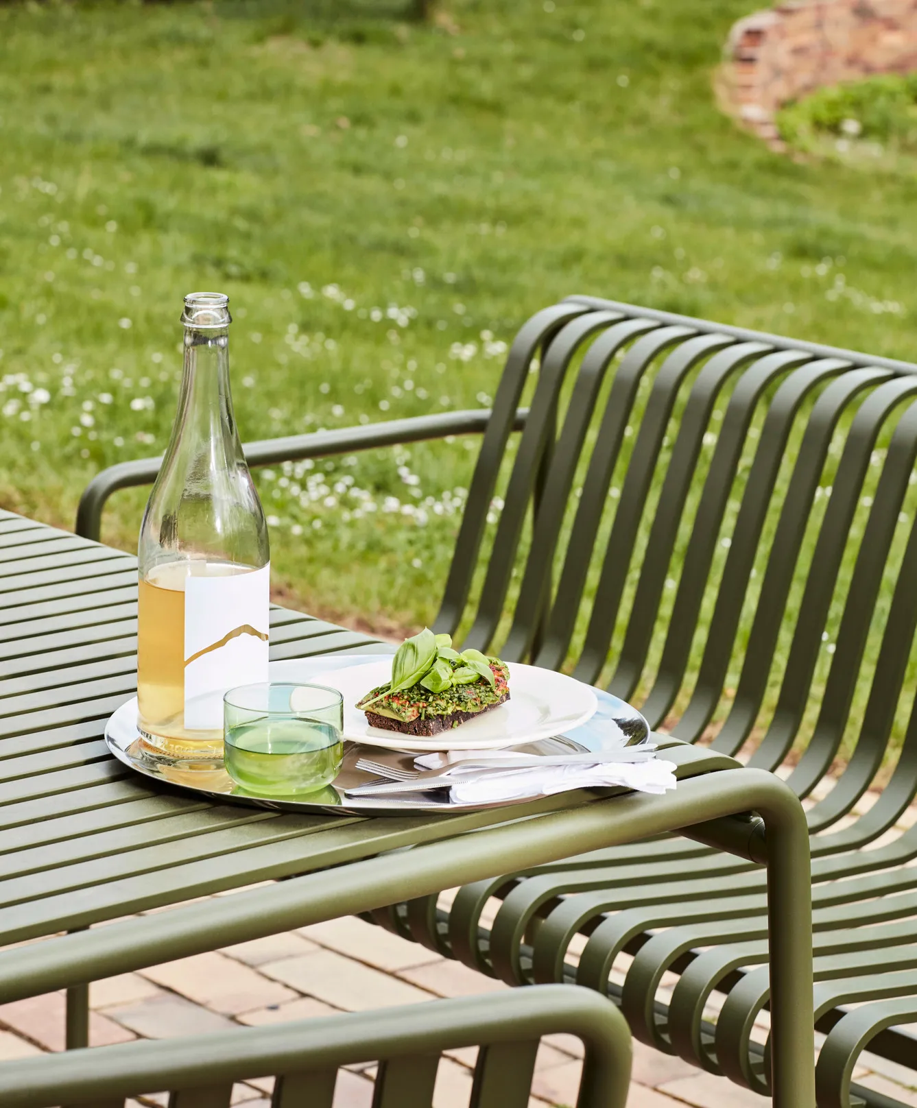 Palissade Dining bänk med armstöd, Olive HAY