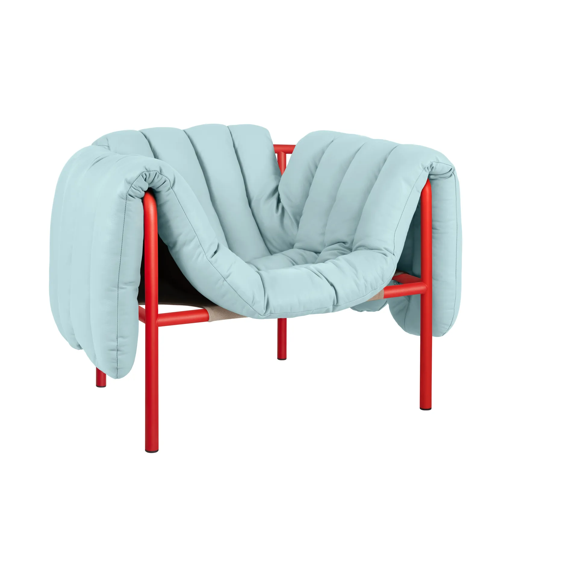 Puffy loungefåtölj, Light blue leather-traffic red Hem