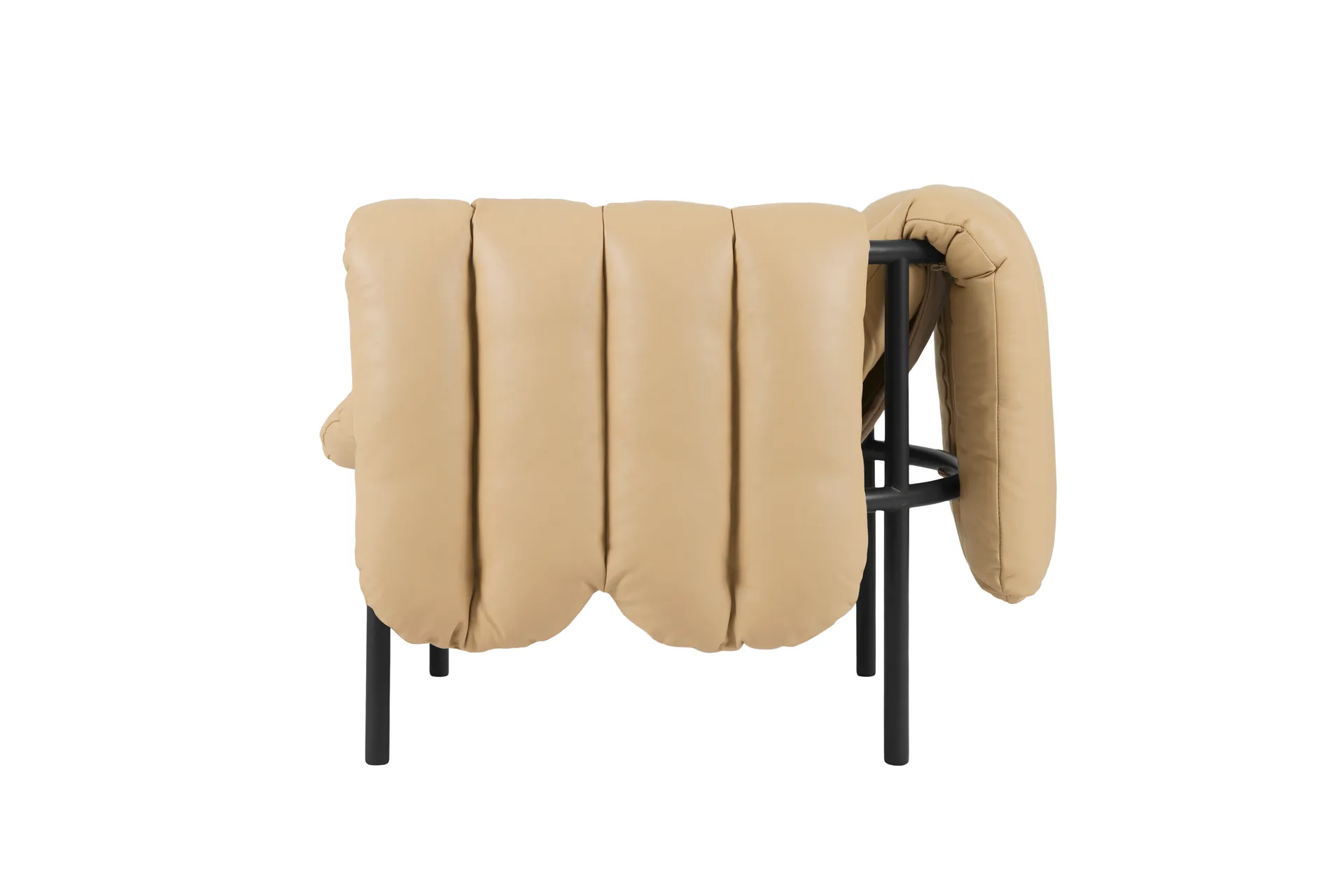 Puffy loungefåtölj, Sand leather-black grey Hem