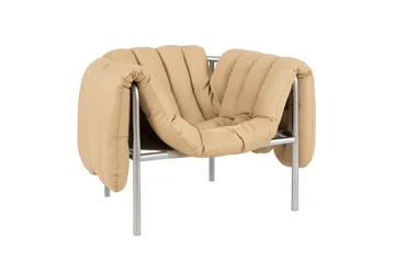 Puffy loungefåtölj - Sand leather-rostfritt stål - Hem
