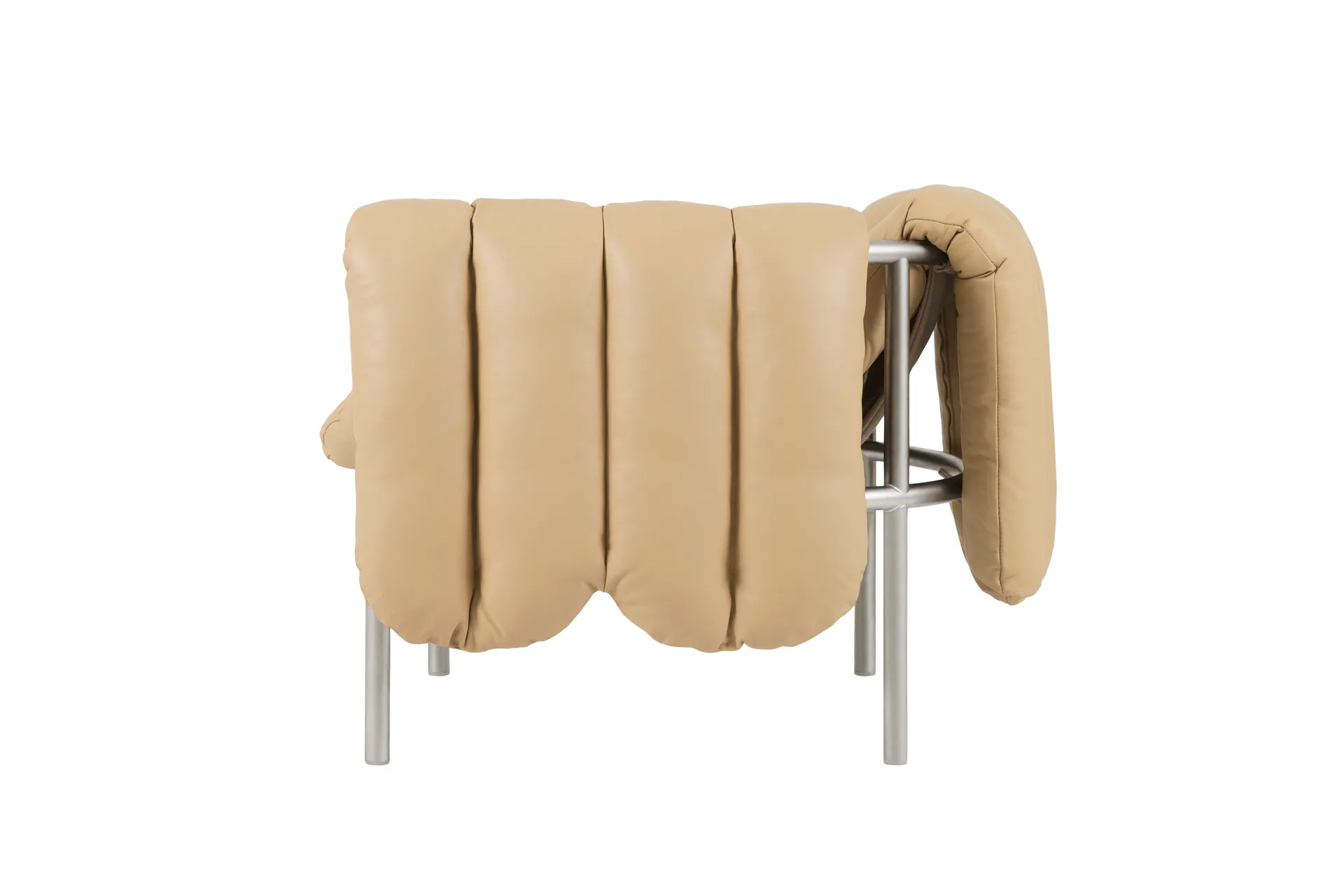 Puffy loungefåtölj, Sand leather-rostfritt stål Hem