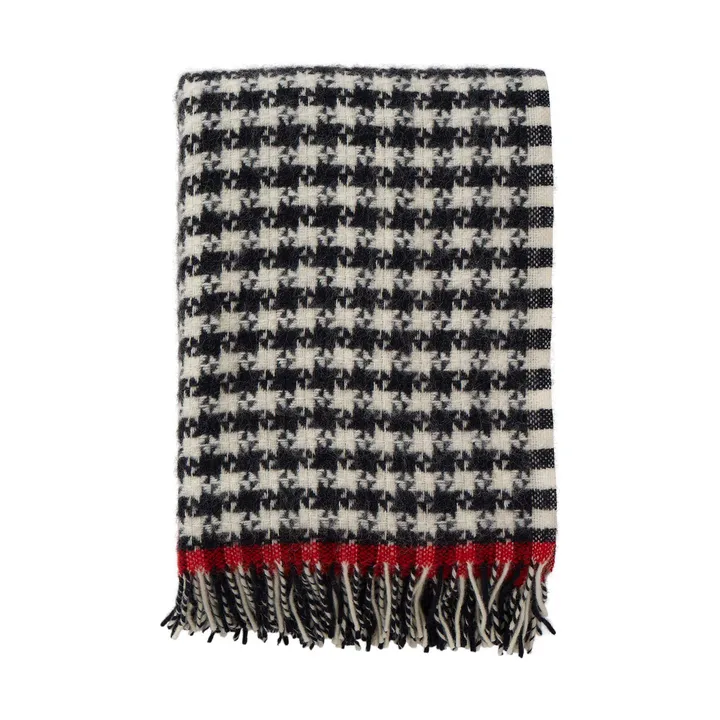 Dogtooth ullpläd 130x200 cm - Black-red - Klippan Yllefabrik