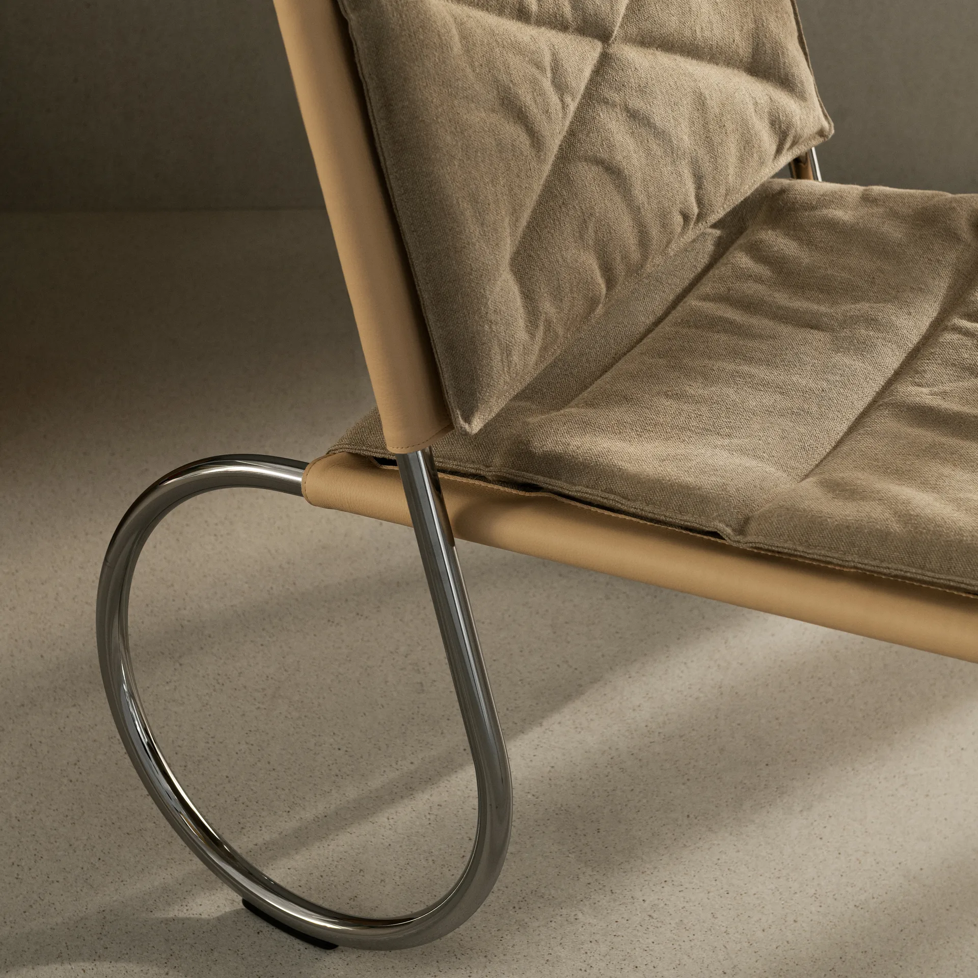 Corso easy chair stol, Elmo Nordic läder Natur-linneväv-krom Lammhults