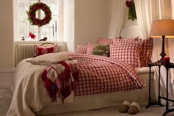 Red-beige Checked bomull flanell bäddset 2 delar - 50x60 cm, 150x210 cm - Lexington